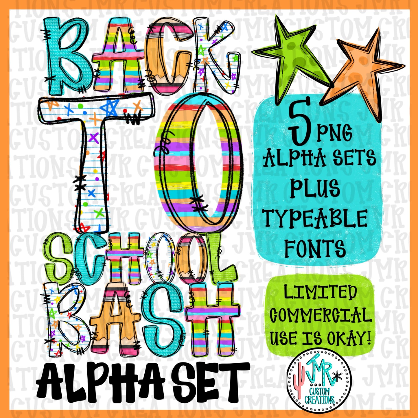 Back to School Bash Alpha Set WITH Typeable OTF Font