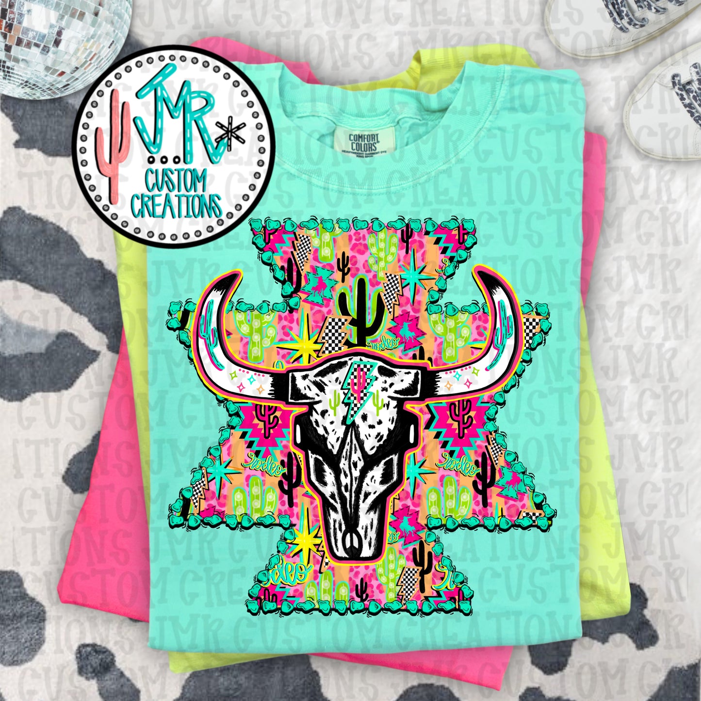 Western Neon Summer Skull and Aztec DIGITAL Design