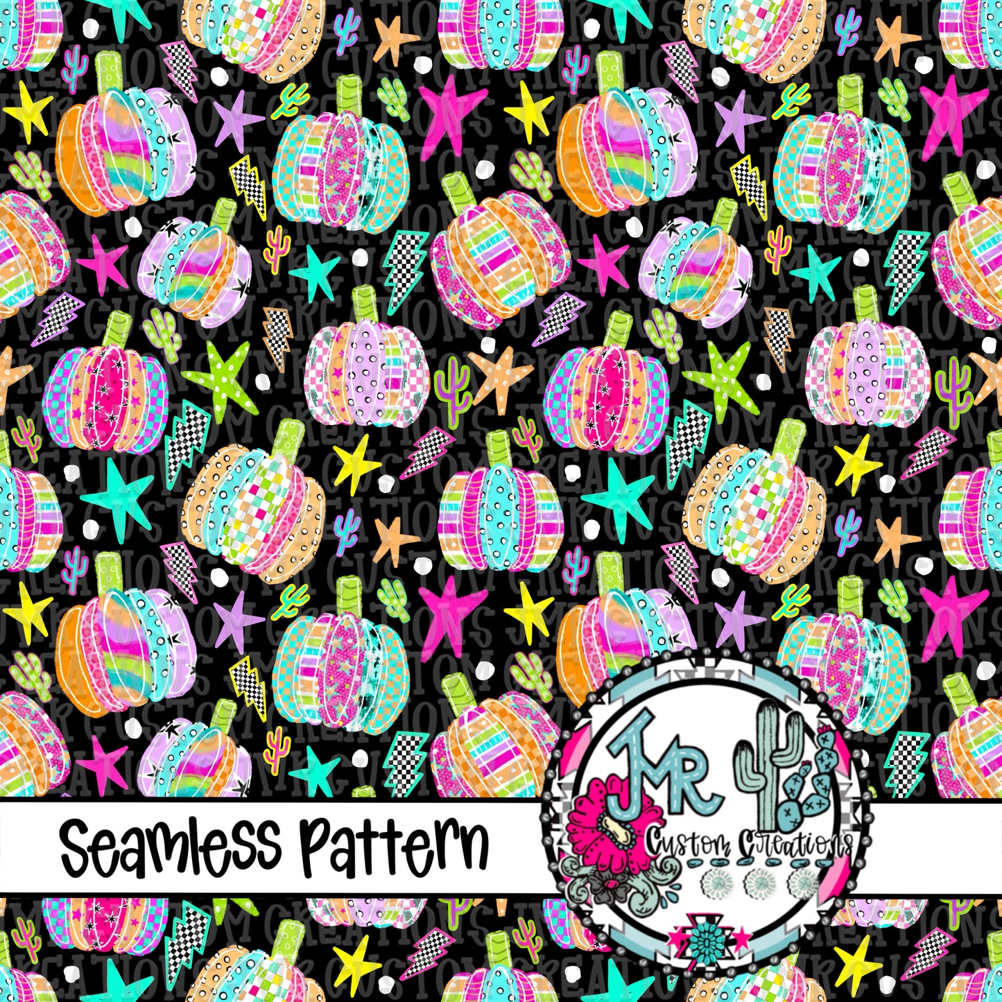 Neon Western Pumpkin Seamless Pattern