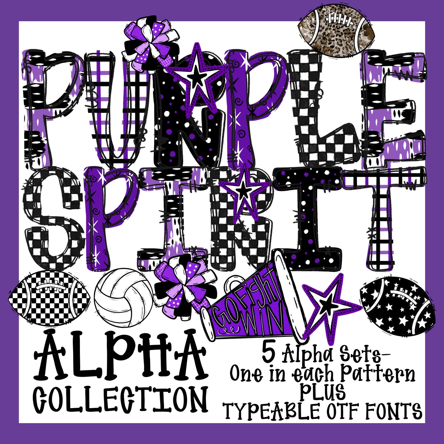 School Spirit Alpha Set With Clipart and Typeable Font (Purple)