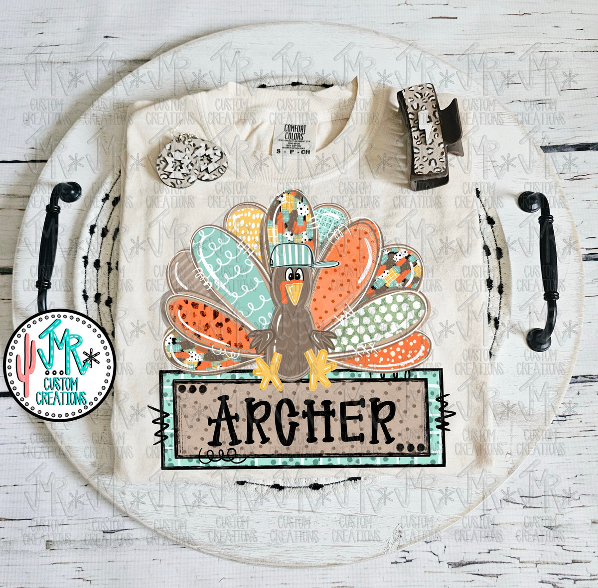 Boy Turkey Nameplate Digital PNG Design