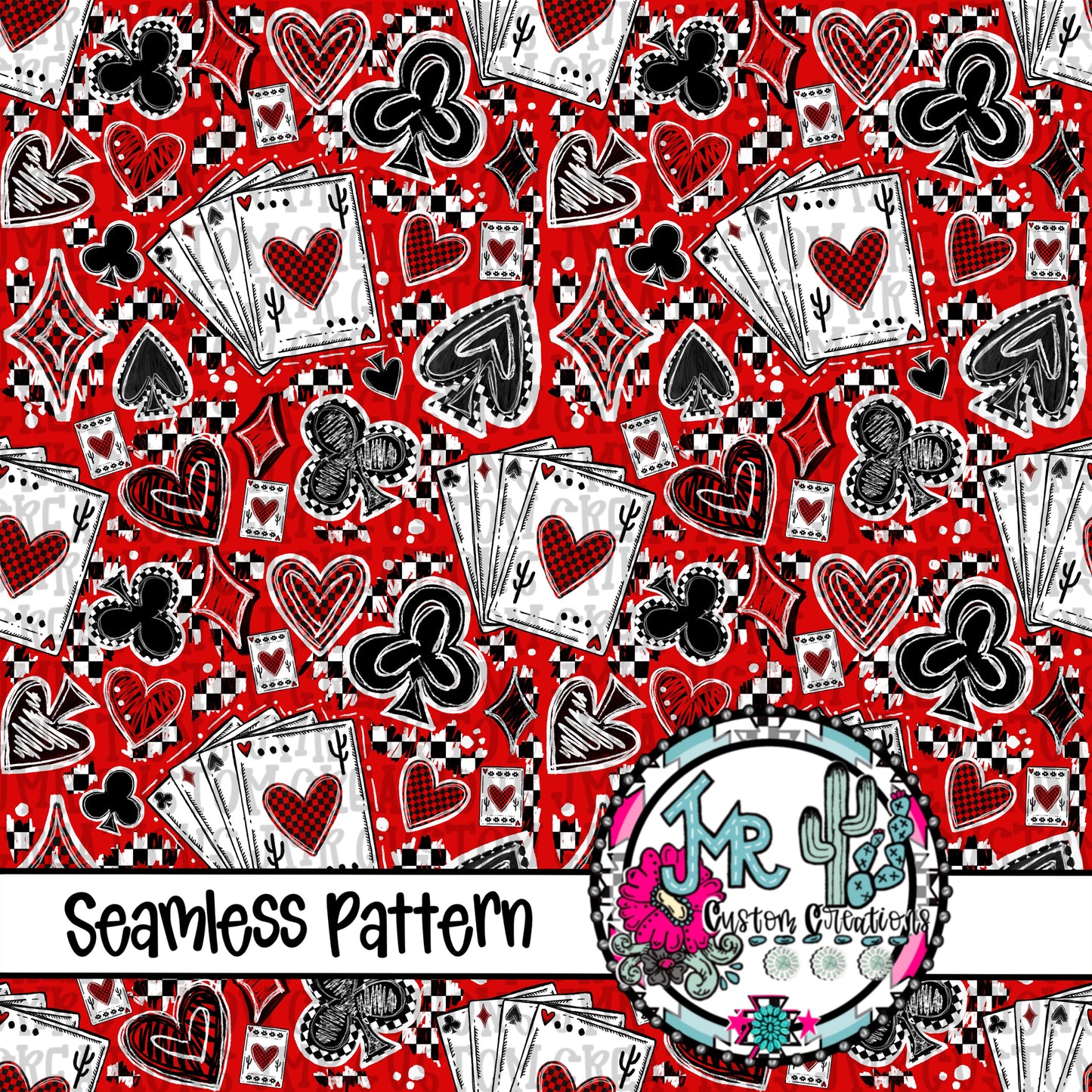 Western Gambler-Red Version Seamless Pattern DIGITAL DESIGN