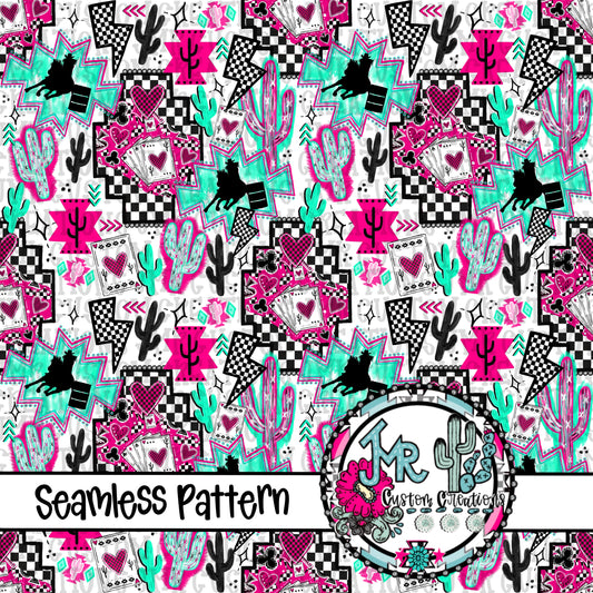 Punchy Western Seamless Pattern DIGITAL DESIGN-Barrel Racing