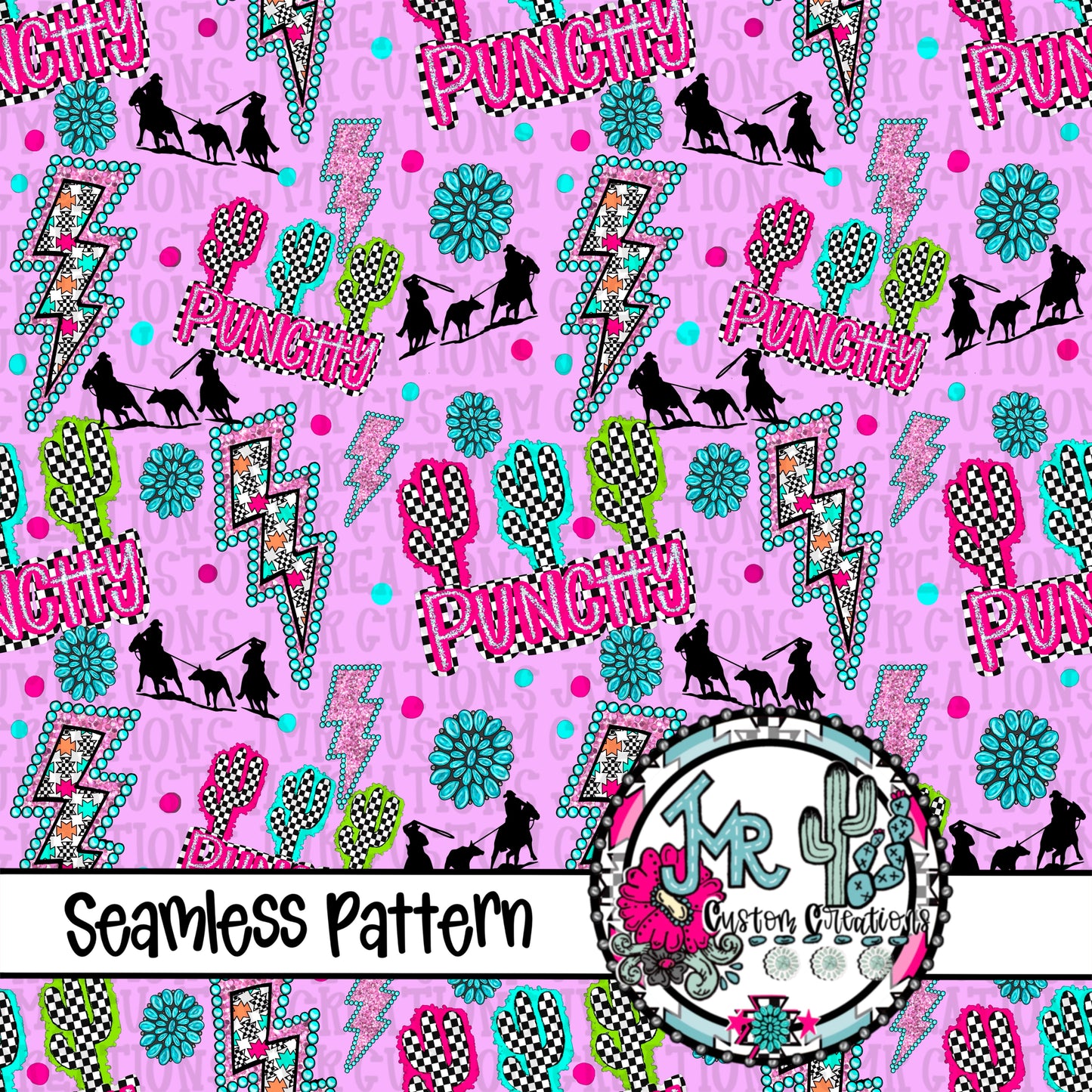 Western Punchy Team Roping Seamless Pattern DIGITAL DESIGN- purple