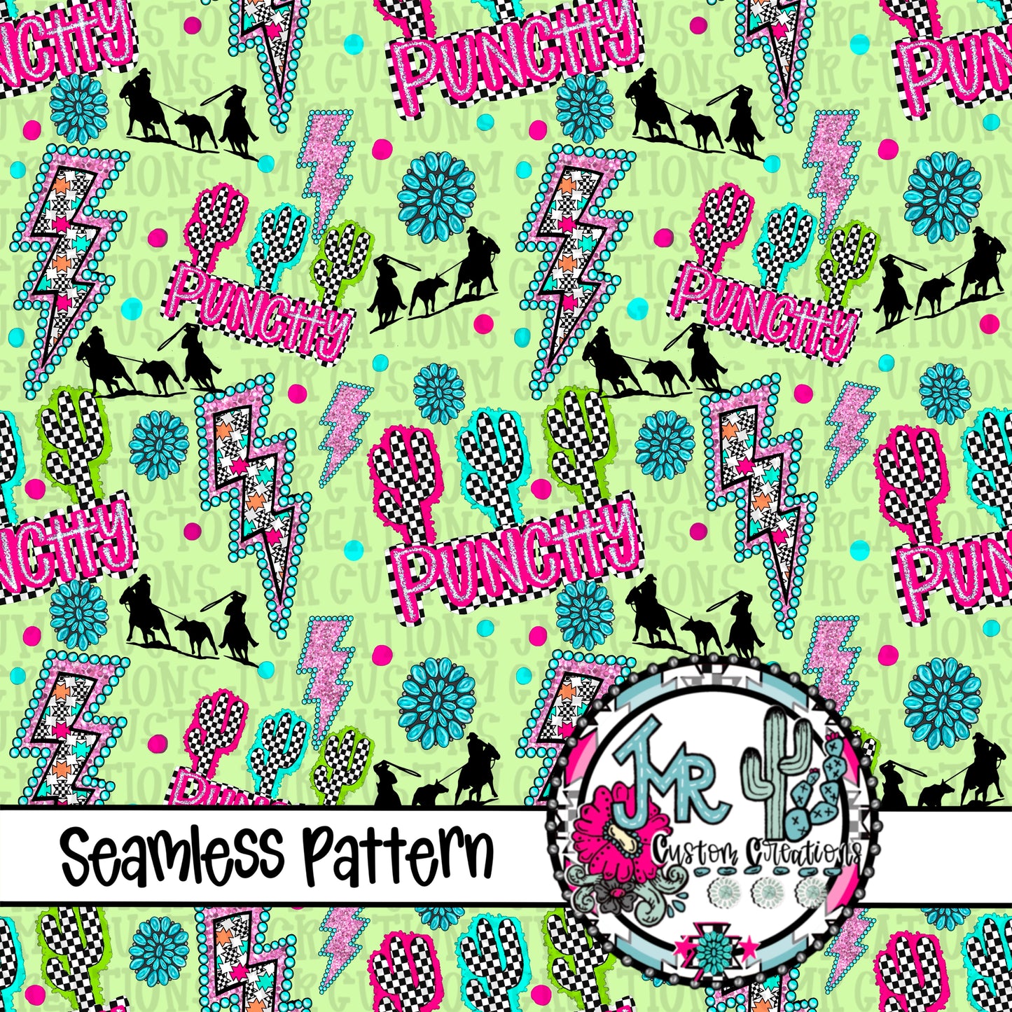 Western Punchy Team Roping Seamless Pattern DIGITAL DESIGN- green