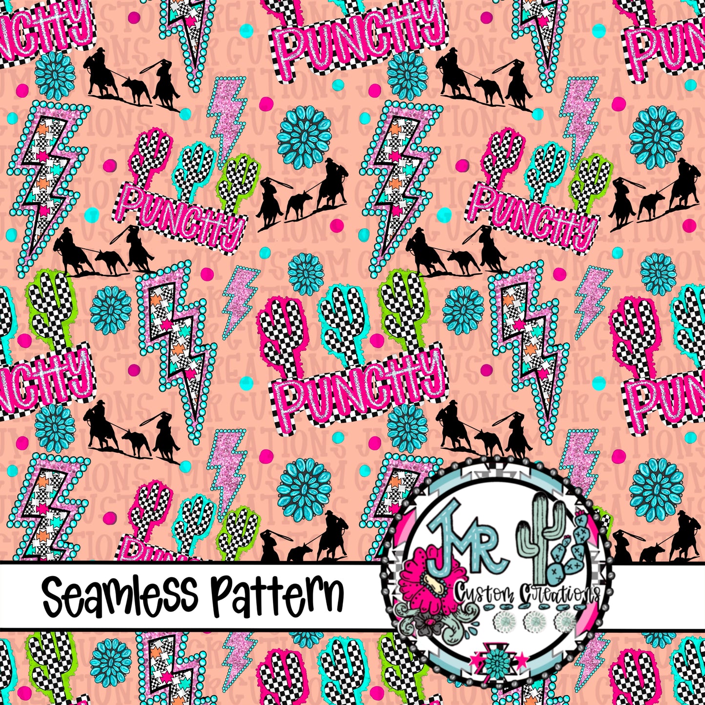 Western Punchy Team Roping Seamless Pattern DIGITAL DESIGN- peach
