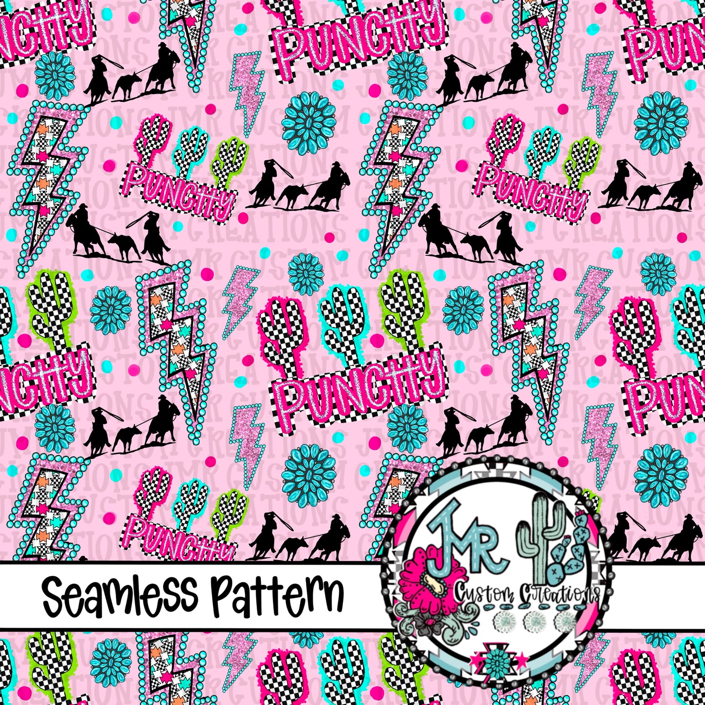 Western Punchy Team Roping Seamless Pattern DIGITAL DESIGN- pink