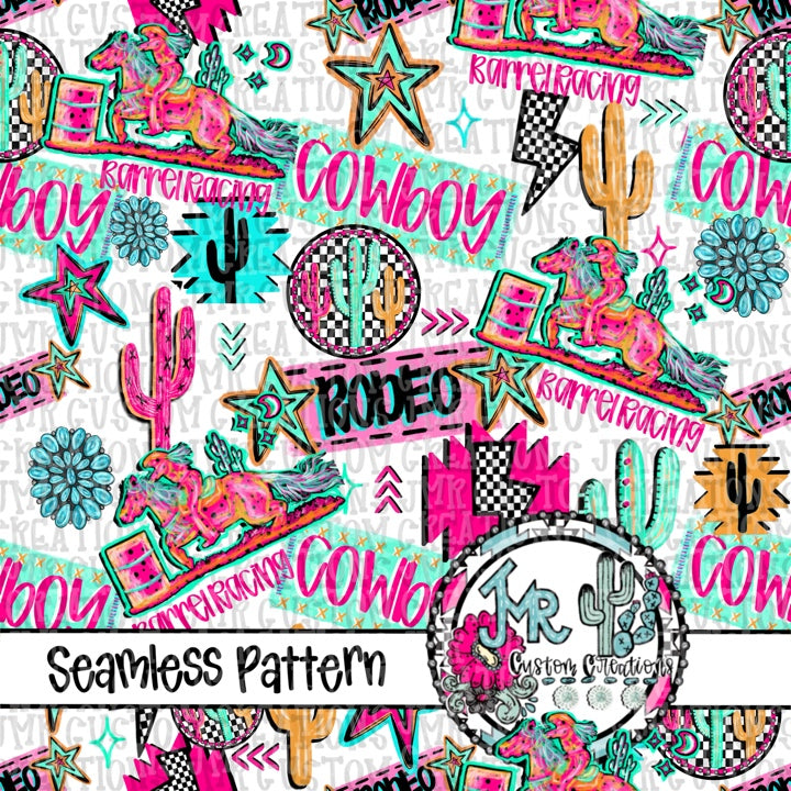 Neon Rodeo Barrel Racing Seamless Pattern DIGITAL DESIGN