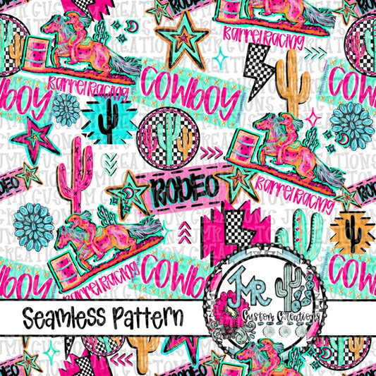 Neon Rodeo Barrel Racing Seamless Pattern DIGITAL DESIGN