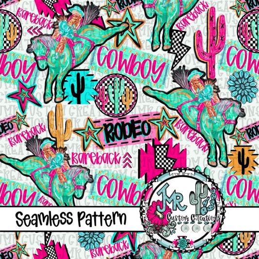 Neon Rodeo Bareback Seamless Pattern DIGITAL DESIGN