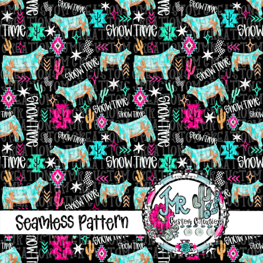 Neon Show Animal STEER-Seamless Pattern DIGITAL DESIGN