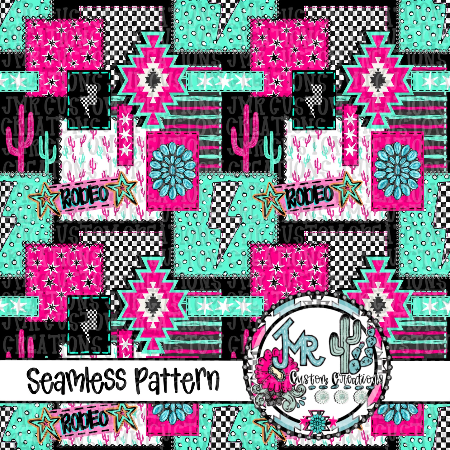 Western Patchwork Seamless Pattern DIGITAL DESIGN- in TWO Colors