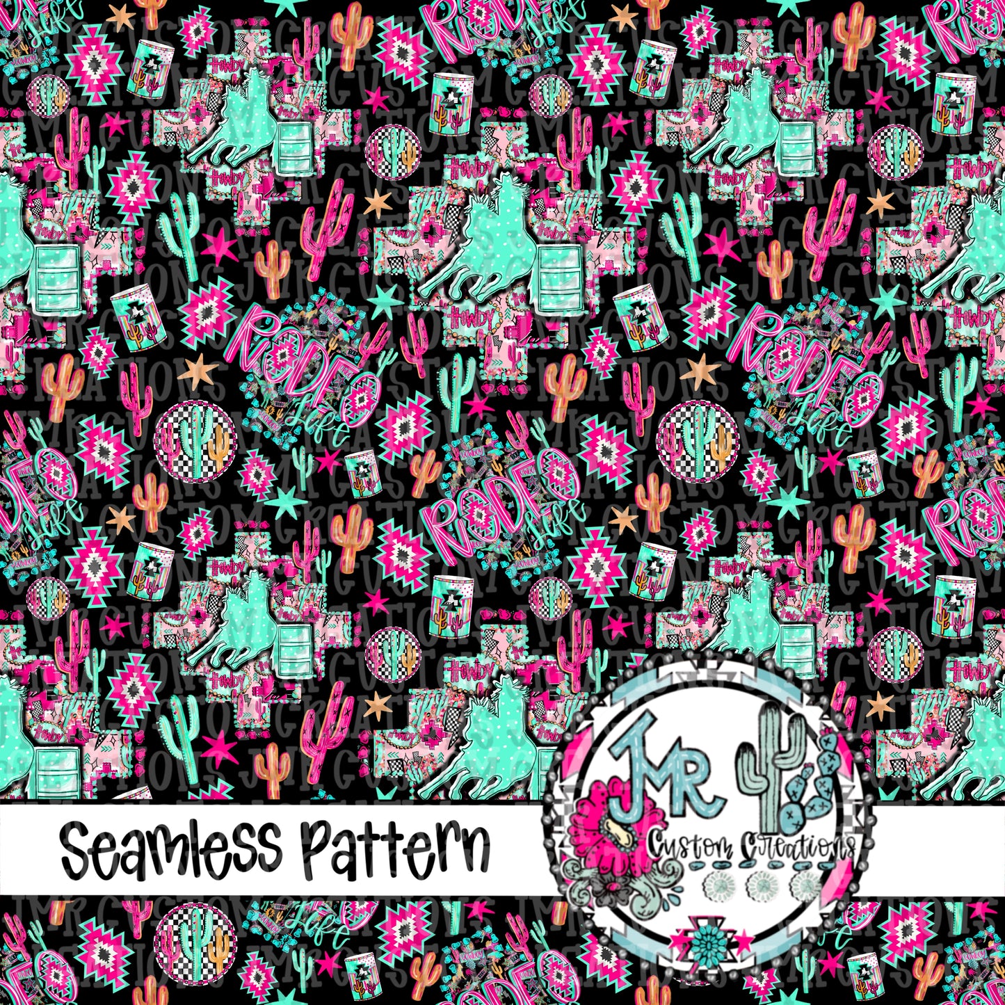 Neon Rodeo Life Barrel Racing-Seamless Pattern DIGITAL DESIGN