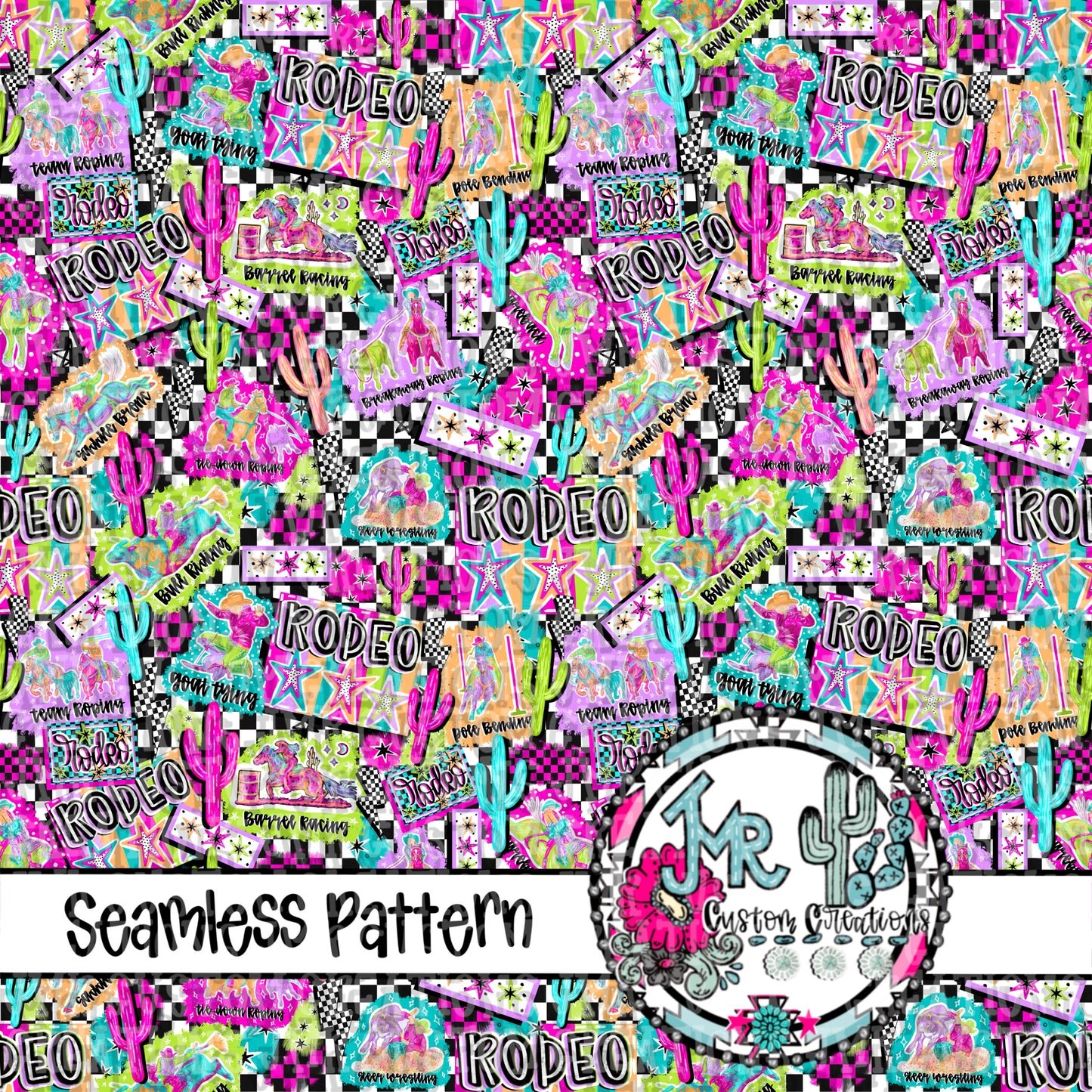 Bright Rodeo Back Number Themed MIX Seamless Pattern DIGITAL DESIGN