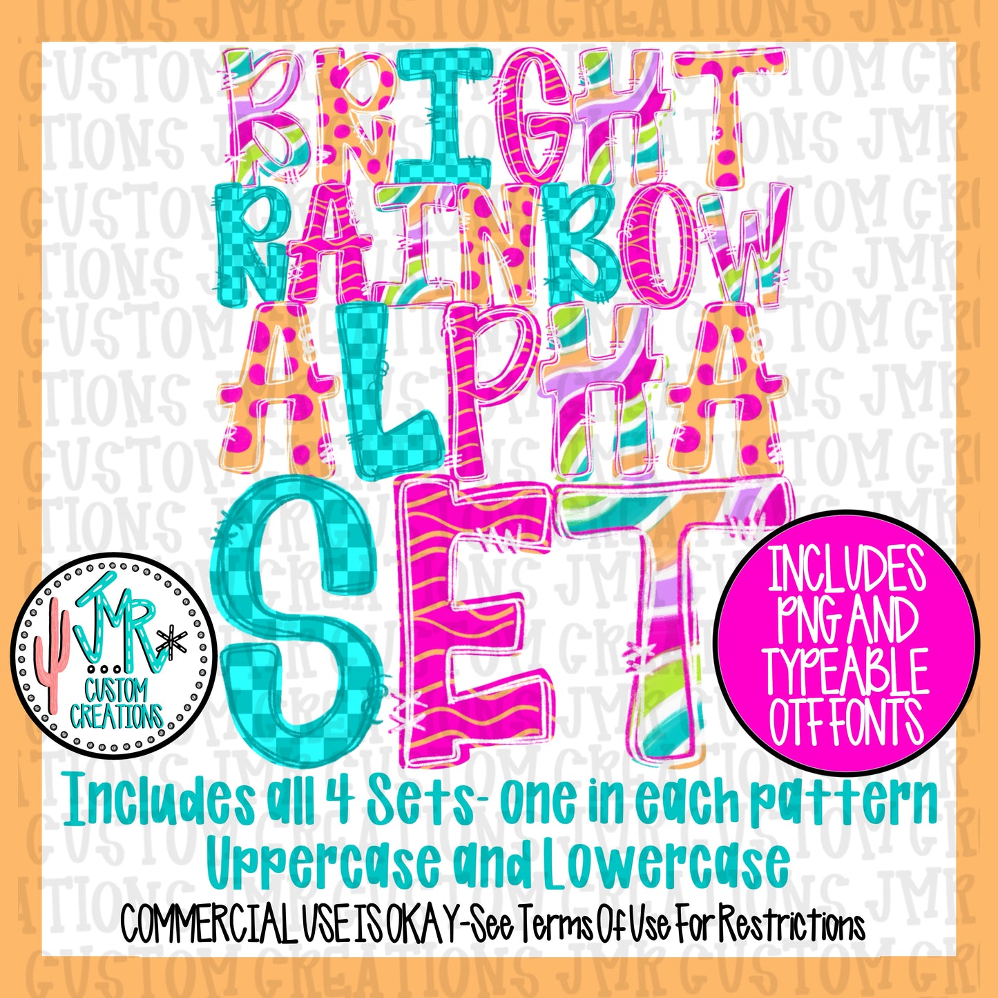 Bright Rainbow Alpha Set WITH Typeable OTF Font