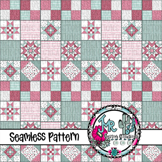 Quilted Appliqué Spring Wheelbarrow Seamless Pattern DIGITAL DESIGNS