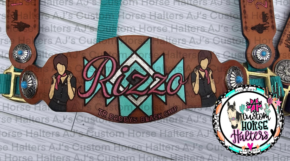 Custom Engraved Leather Halter *Noseband AND Cheek Pieces*