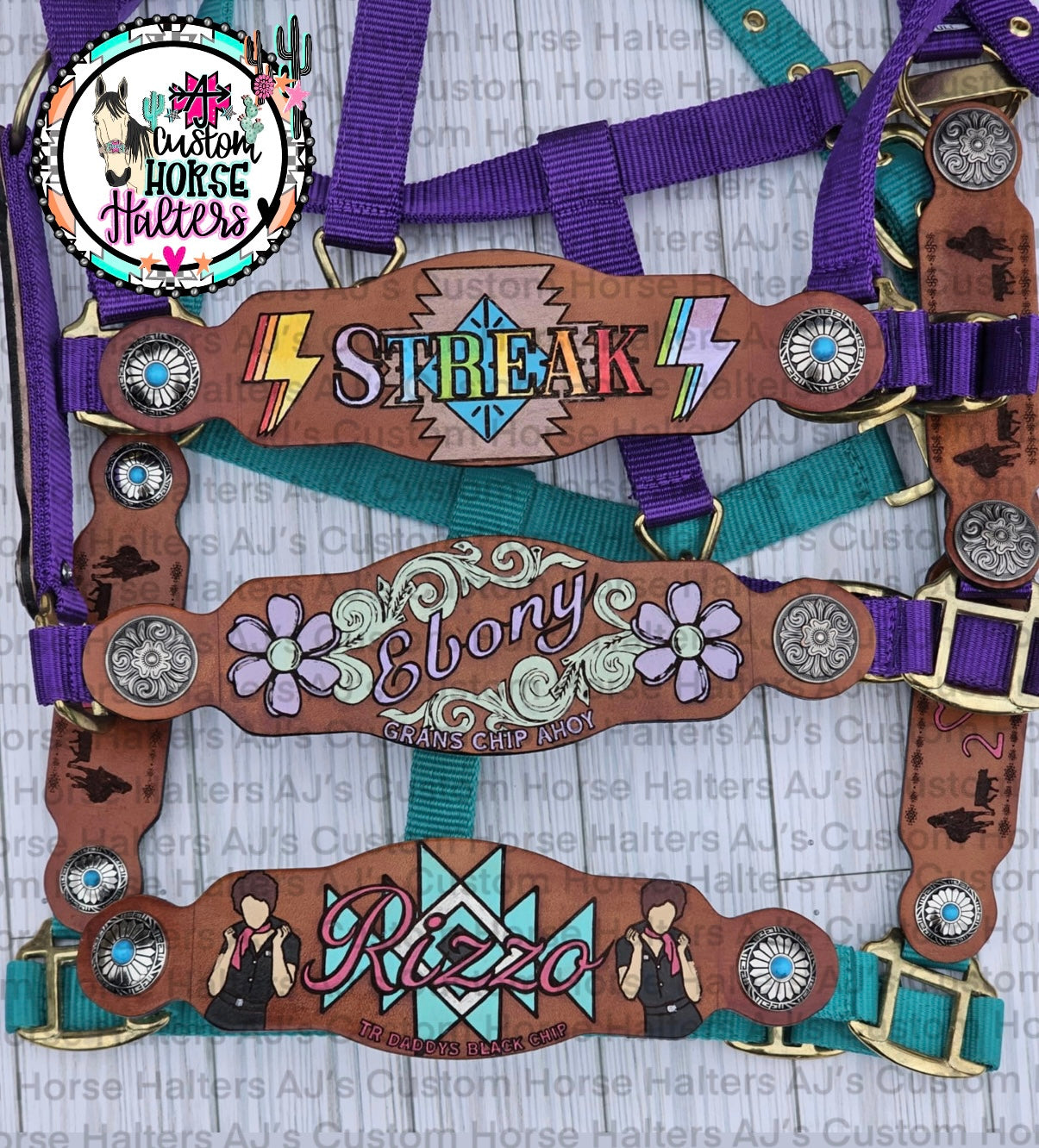 Custom Engraved Leather Halter *Noseband AND Cheek Pieces*