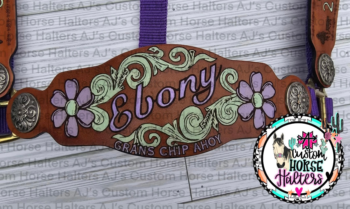 Custom Engraved Leather Halter *Noseband AND Cheek Pieces*