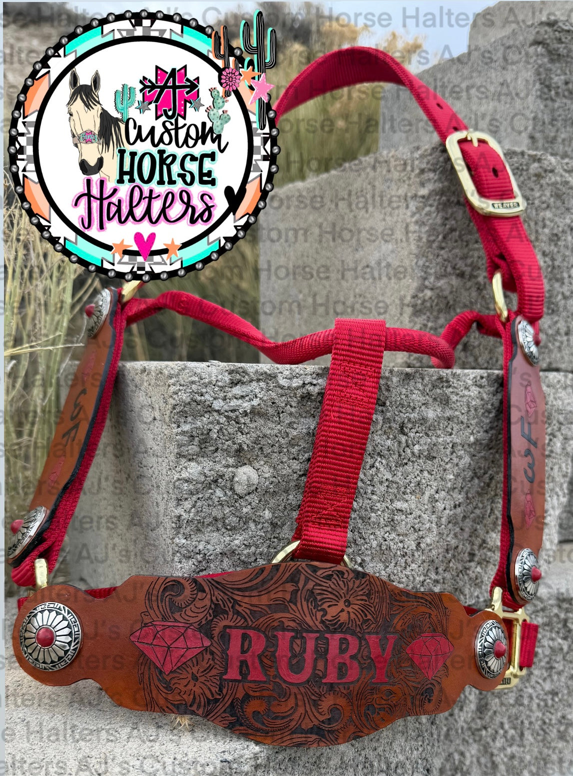 Custom Engraved Leather Halter *Noseband AND Cheek Pieces*