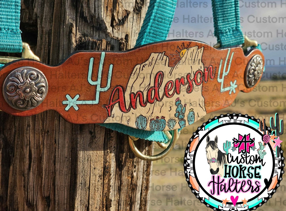 Custom Engraved Leather Halter *Noseband AND Cheek Pieces*