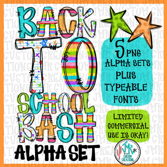Back to School Bash Alpha Set WITH Typeable OTF Font
