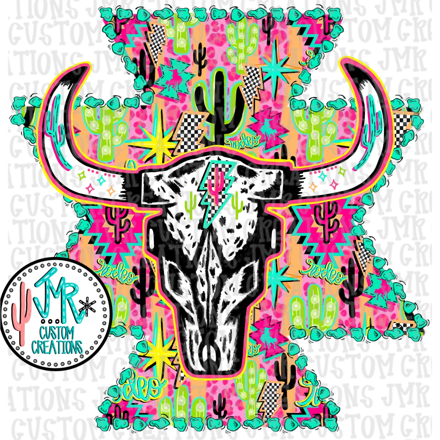 Western Neon Summer  Skull and Aztec DIGITAL Design