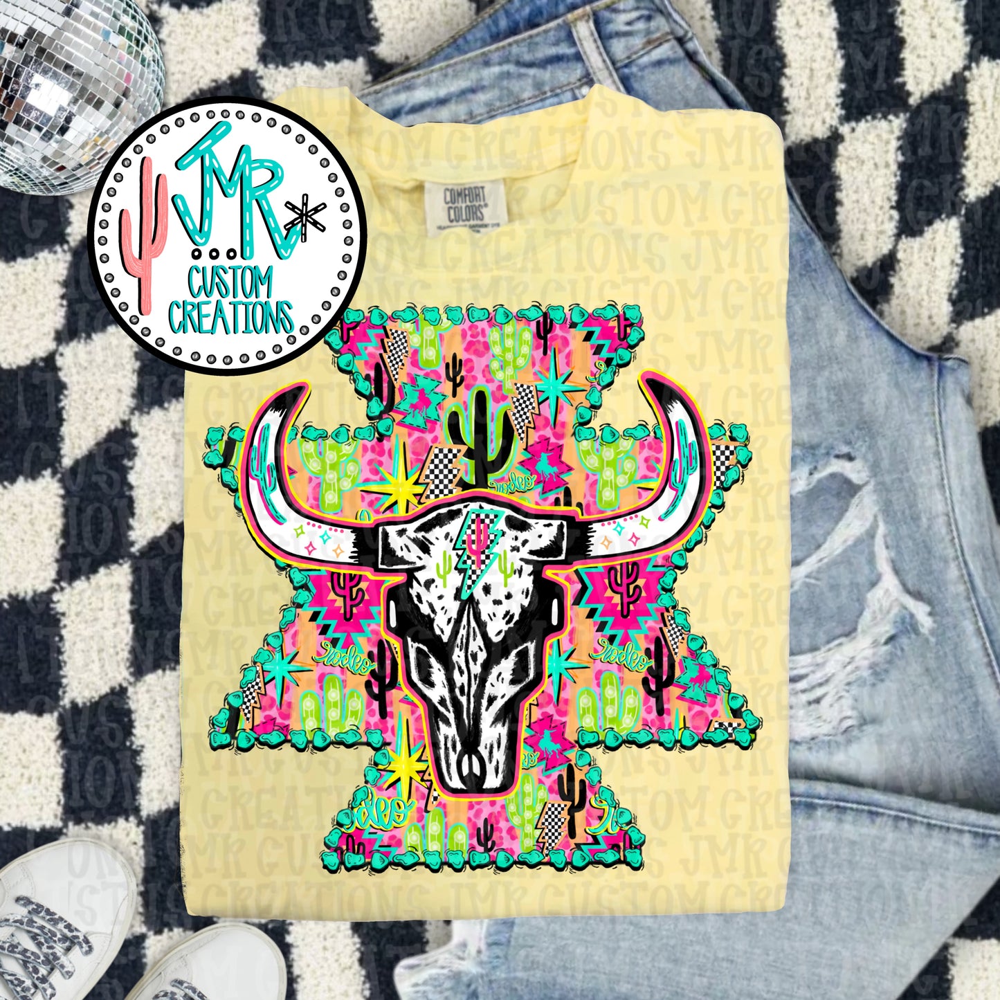 Western Neon Summer  Skull and Aztec DIGITAL Design