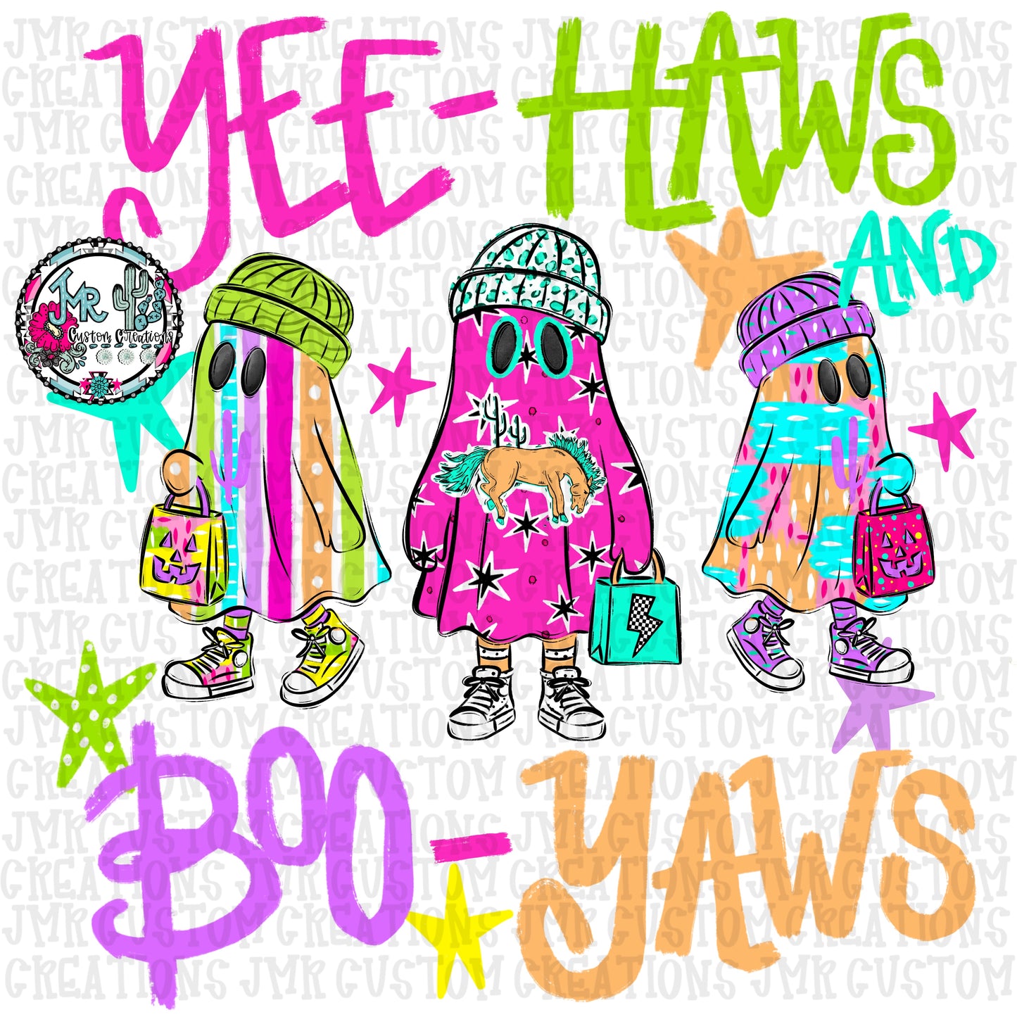Neon Yeehaws and BOOyaws PNG Digital Design