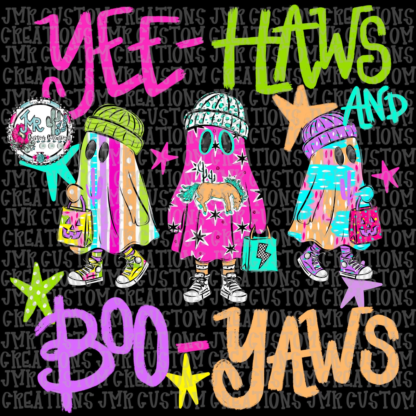 Neon Yeehaws and BOOyaws PNG Digital Design