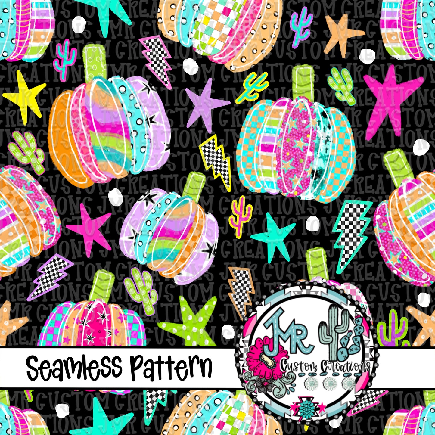 Neon Western Pumpkin Seamless Pattern