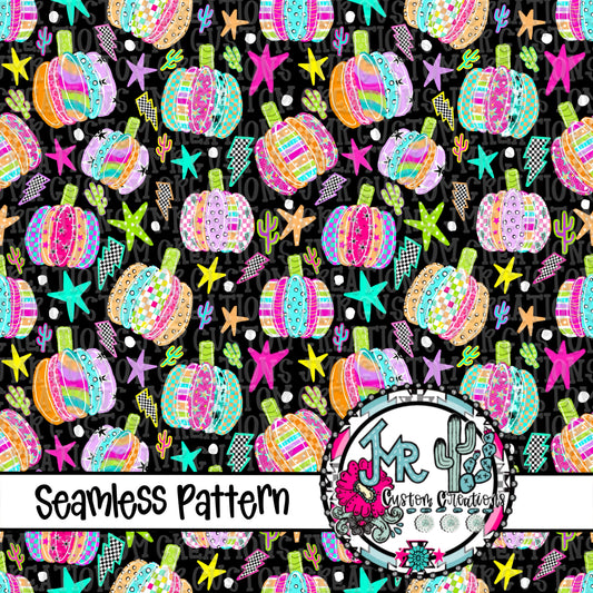 Neon Western Pumpkin Seamless Pattern