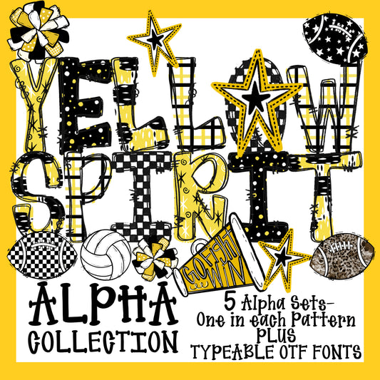 School Spirit Alpha Set With Clipart and Typeable Font (Yellow)
