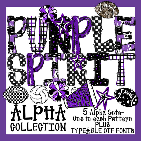 School Spirit Alpha Set With Clipart and Typeable Font (Purple)