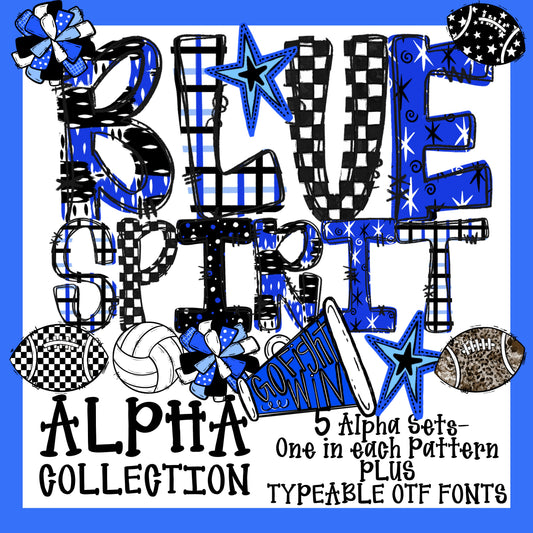 School Spirit Alpha Set With Clipart and Typeable Font (Blue)