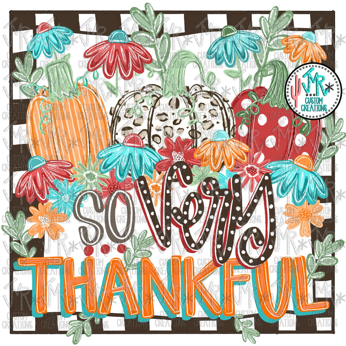 Thankful Pumpkin Flowers Digital PNG Design