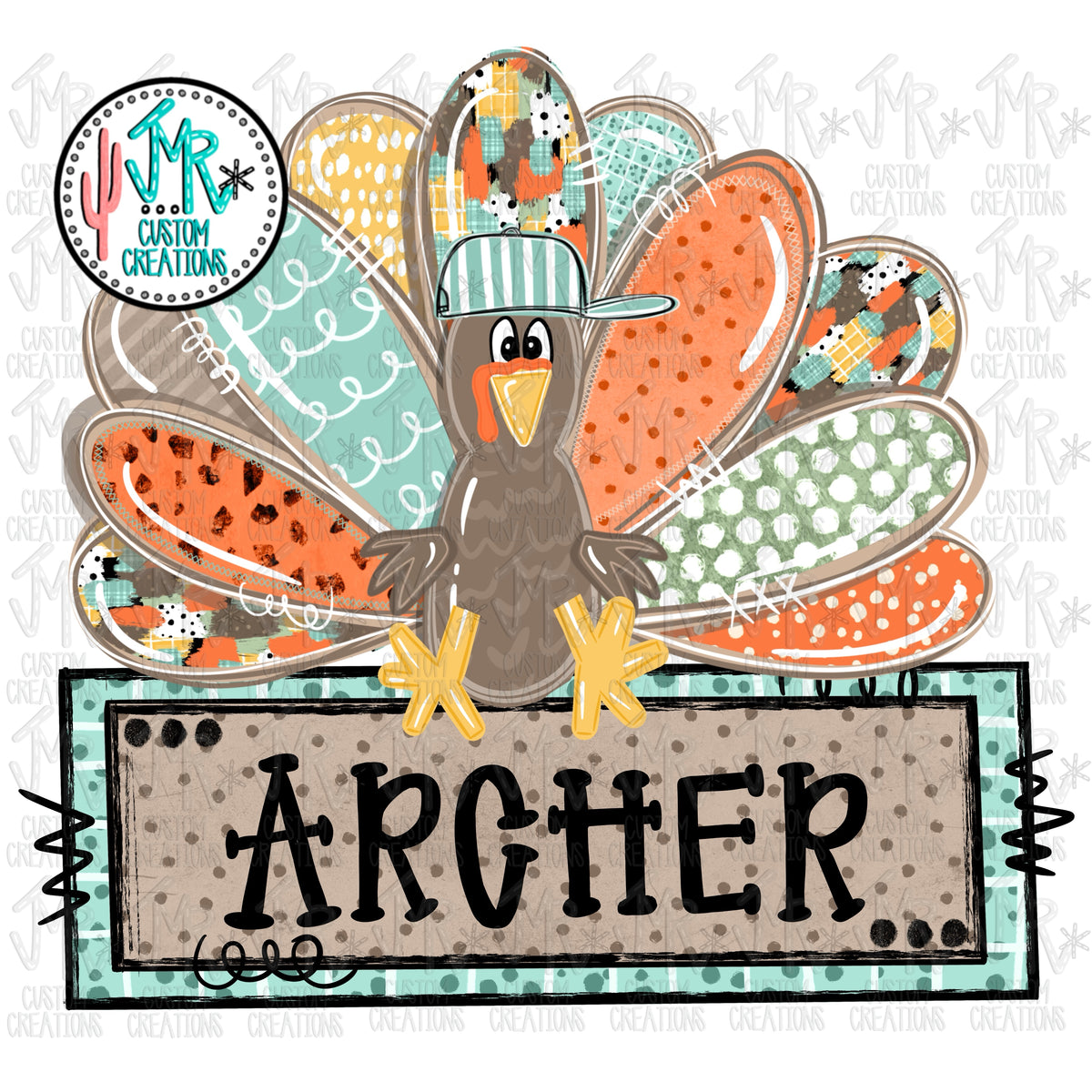 Boy Turkey Nameplate Digital PNG Design