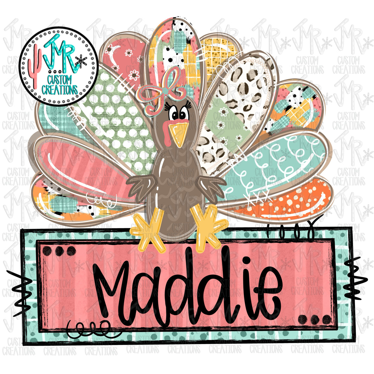 Girl Turkey Nameplate Digital PNG Design