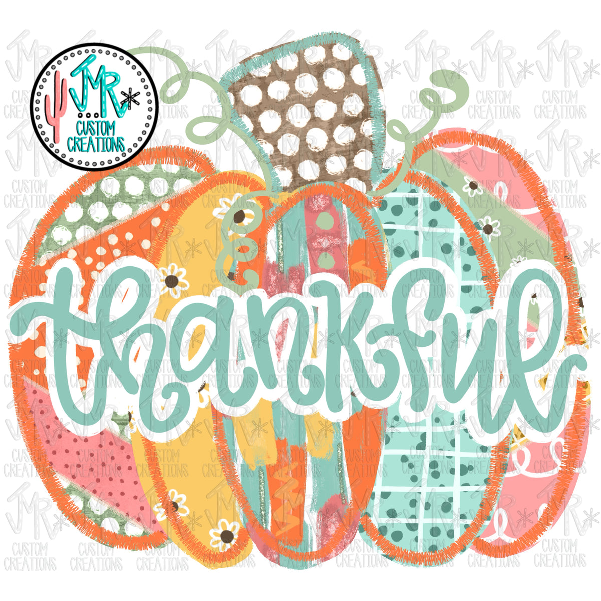 Thankful Patchwork Pumpkin Digital PNG Design