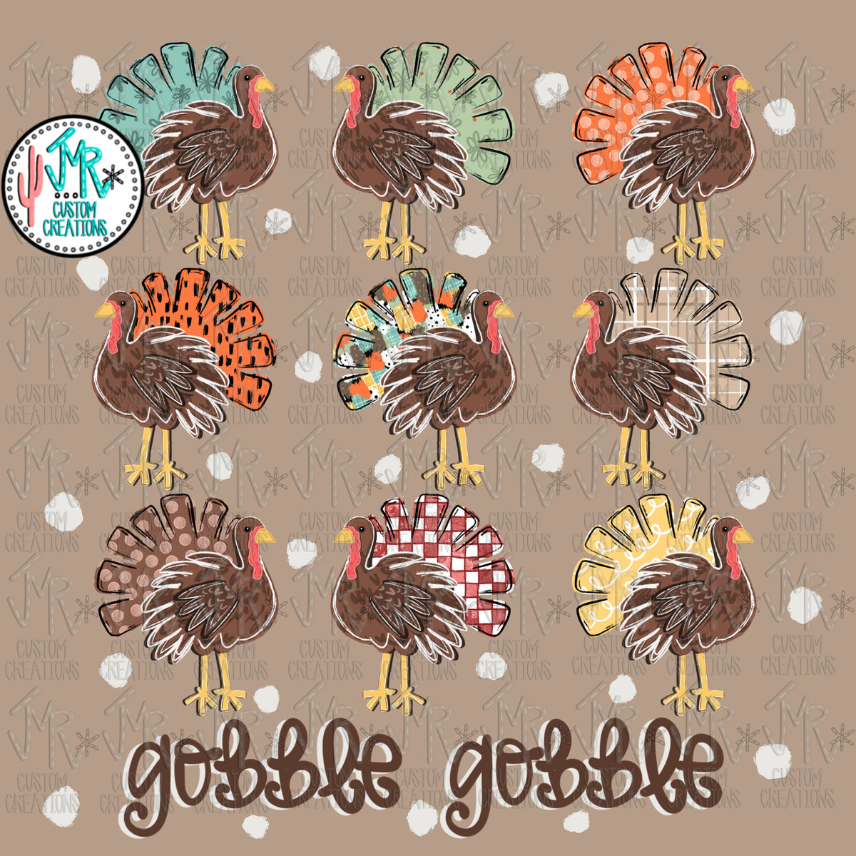 Gobble Gobble Turkeys Digital PNG Design