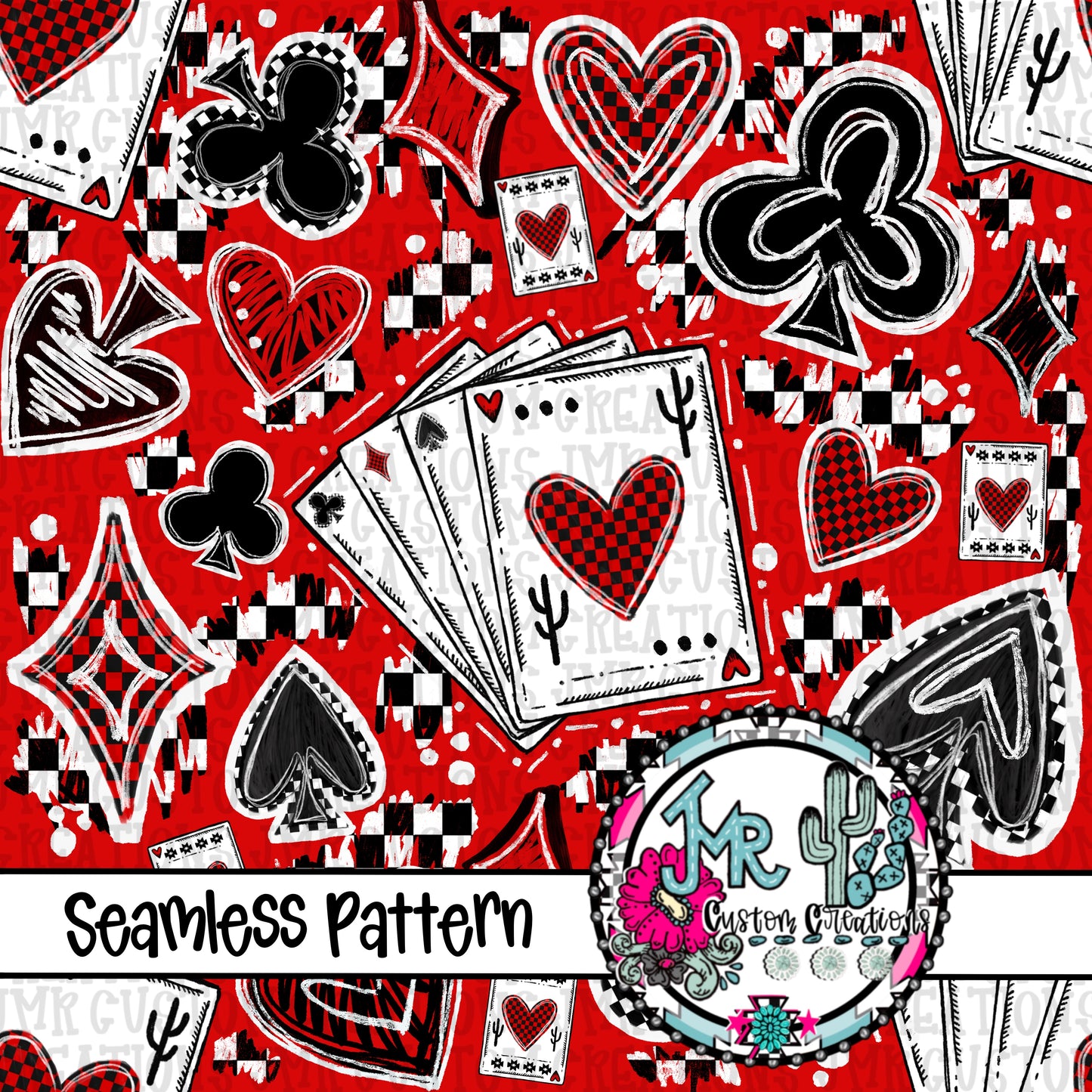 Western Gambler-Red Version Seamless Pattern DIGITAL DESIGN