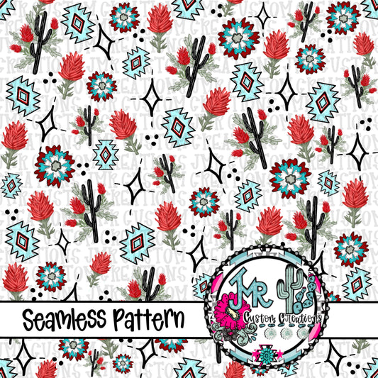 Western Cactus Indian Paintbrush Seamless Pattern DIGITAL DESIGN