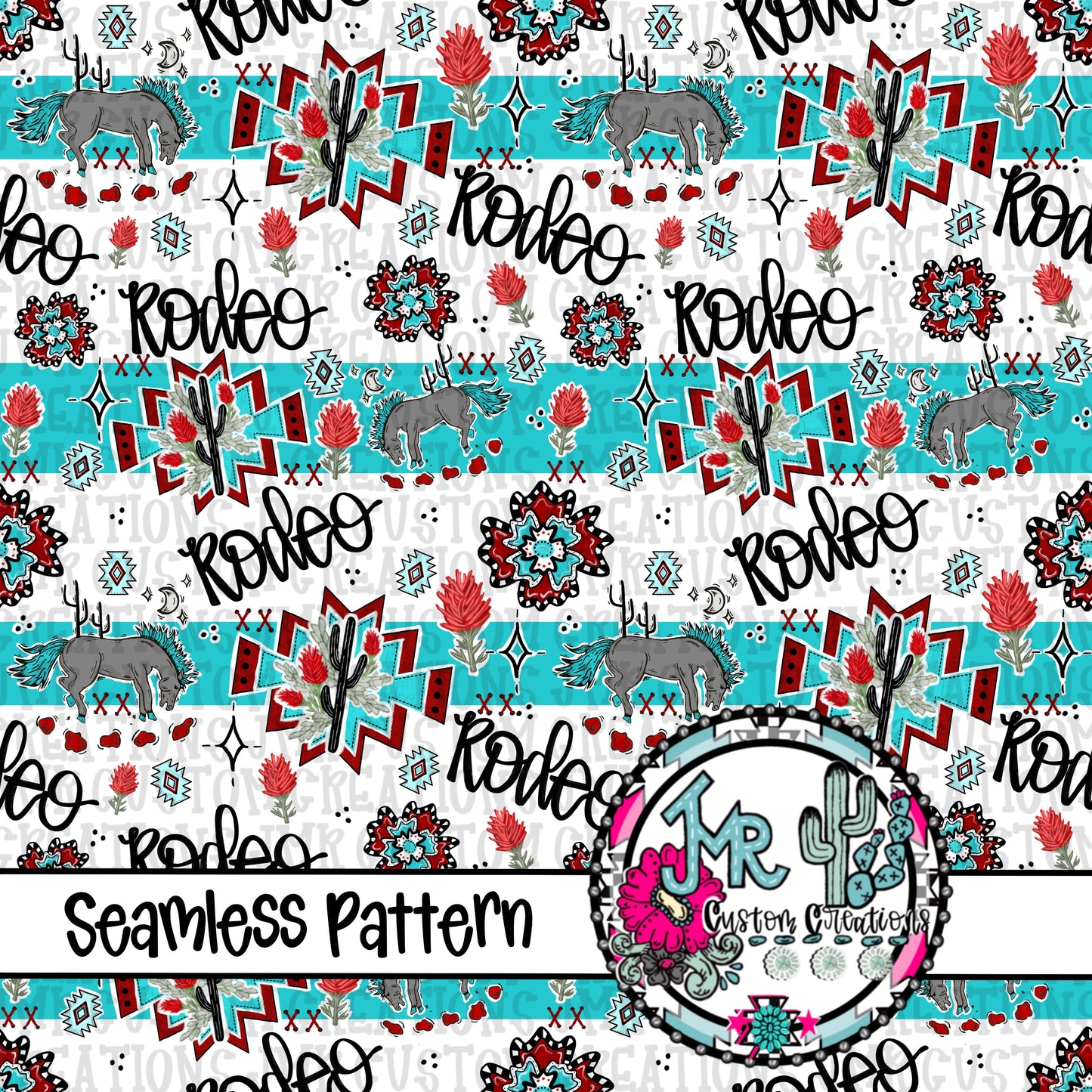 Western Rodeo Indian Paintbrush Blue Stripes Seamless Pattern DIGITAL DESIGN