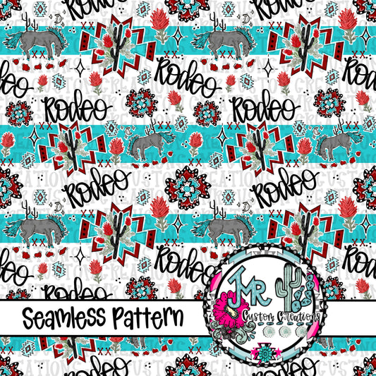 Western Rodeo Indian Paintbrush Blue Stripes Seamless Pattern DIGITAL DESIGN