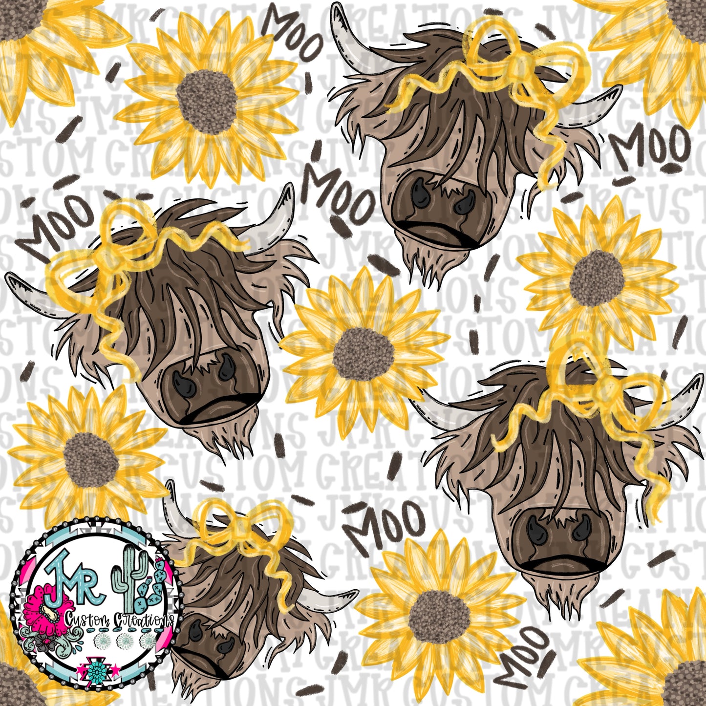 Sunflower Highland Cow Seamless Pattern DIGITAL DESIGN