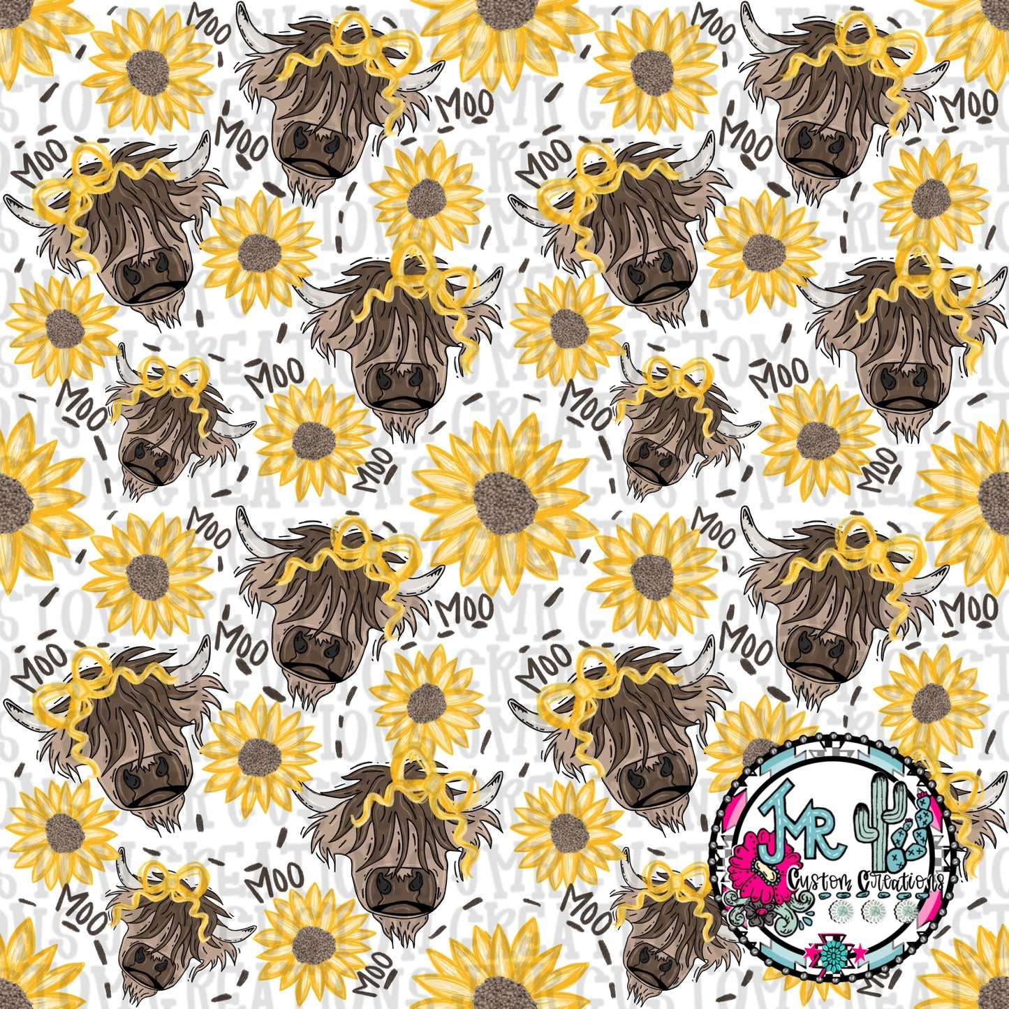 Sunflower Highland Cow Seamless Pattern DIGITAL DESIGN