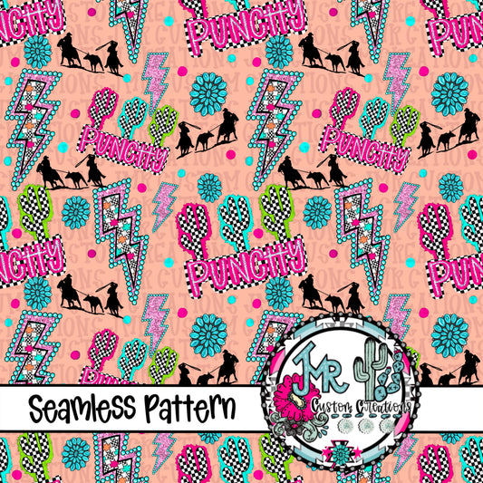 Western  Punchy Team Roping Seamless Pattern DIGITAL DESIGN- peach