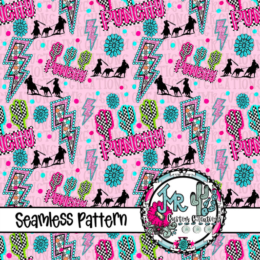 Western  Punchy Team Roping Seamless Pattern DIGITAL DESIGN- pink