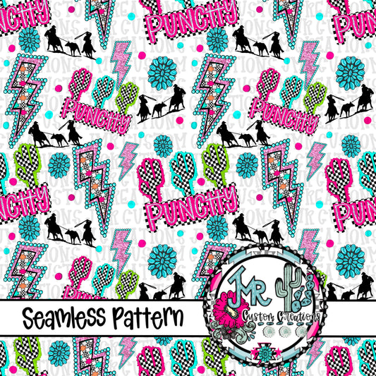 Western  Punchy Team Roping Seamless Pattern DIGITAL DESIGN- white