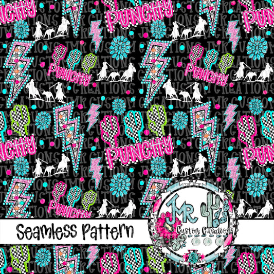Western  Punchy Team Roping Seamless Pattern DIGITAL DESIGN- black